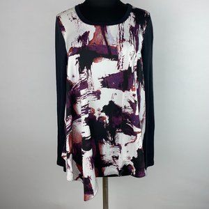 Simply Vera Vera Wang M Patterned Asymmetric Front Top Knit Ribbed Long Sleeves